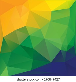 Vector geometric background in Brazil flag concept. Retro pattern of geometric shapes. Colorful mosaic banner. Geometric hipster retro background with place for your text. 