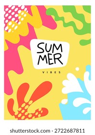 Vector geometric background. Creative seasonal illustration with abstract shape. Flat cartoon style design of template with summer text and tropical flower for party banner, poster, card, cover