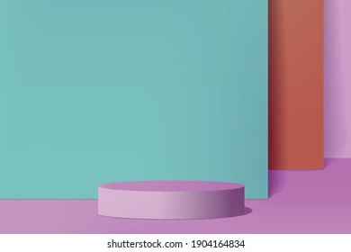 Vector geometric background. Cylindrical stage (platform) for the presentation of products, goods and cosmetics. Advertising 3d catwalk.