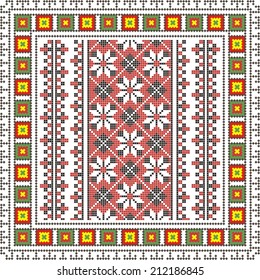 vector geometric background with elements of flowers and plants on the motives of Russian and Ukrainian folk art