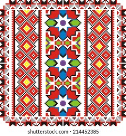 vector geometric background with elements of flowers and plants on the motives of Russian and Ukrainian folk art