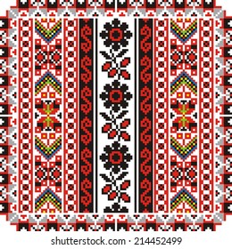 vector geometric background with elements of flowers and plants on the motives of Russian and Ukrainian folk art