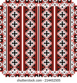 vector geometric background with elements of flowers and plants on the motives of Russian and Ukrainian folk art