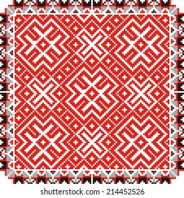 vector geometric background with elements of flowers and plants on the motives of Russian and Ukrainian folk art