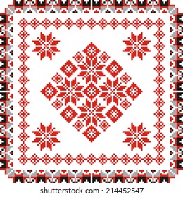 vector geometric background with elements of flowers and plants on the motives of Russian and Ukrainian folk art