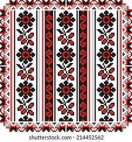 vector geometric background with elements of flowers and plants on the motives of Russian and Ukrainian folk art