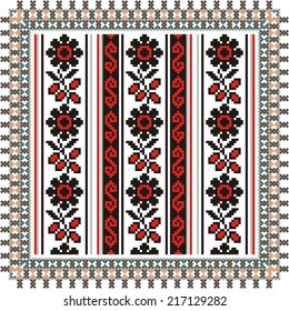 vector geometric background with elements of flowers and plants on the motives of Russian and Ukrainian folk art