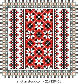 vector geometric background with elements of flowers and plants on the motives of Russian and Ukrainian folk art