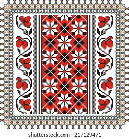 vector geometric background with elements of flowers and plants on the motives of Russian and Ukrainian folk art