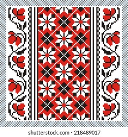 vector geometric background with elements of flowers and plants on the motives of Russian and Ukrainian folk art