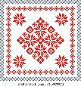 vector geometric background with elements of flowers and plants on the motives of Russian and Ukrainian folk art