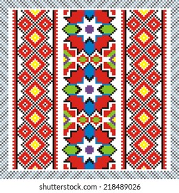 vector geometric background with elements of flowers and plants on the motives of Russian and Ukrainian folk art