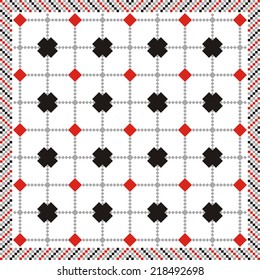 vector geometric background with elements of flowers and plants on the motives of Russian and Ukrainian folk art