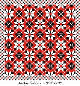 vector geometric background with elements of flowers and plants on the motives of Russian and Ukrainian folk art