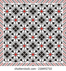 vector geometric background with elements of flowers and plants on the motives of Russian and Ukrainian folk art