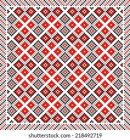 vector geometric background with elements of flowers and plants on the motives of Russian and Ukrainian folk art