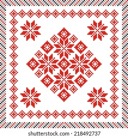 vector geometric background with elements of flowers and plants on the motives of Russian and Ukrainian folk art