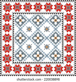 vector geometric background with elements of flowers and plants on the motives of Russian and Ukrainian folk art