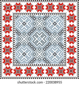 vector geometric background with elements of flowers and plants on the motives of Russian and Ukrainian folk art