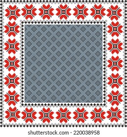 vector geometric background with elements of flowers and plants on the motives of Russian and Ukrainian folk art