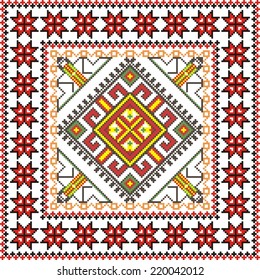 vector geometric background with elements of flowers and plants on the motives of Russian and Ukrainian folk art