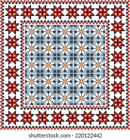 vector geometric background with elements of flowers and plants on the motives of Russian and Ukrainian folk art