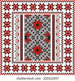 vector geometric background with elements of flowers and plants on the motives of Russian and Ukrainian folk art