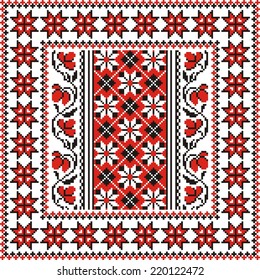 vector geometric background with elements of flowers and plants on the motives of Russian and Ukrainian folk art