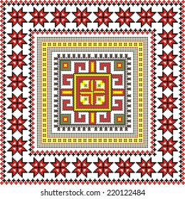 vector geometric background with elements of flowers and plants on the motives of Russian and Ukrainian folk art