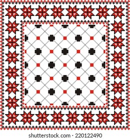 vector geometric background with elements of flowers and plants on the motives of Russian and Ukrainian folk art