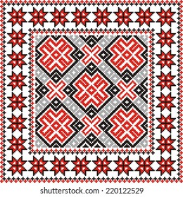 vector geometric background with elements of flowers and plants on the motives of Russian and Ukrainian folk art