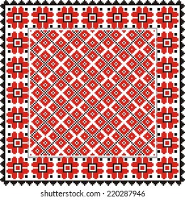 vector geometric background with elements of flowers and plants on the motives of Russian and Ukrainian folk art