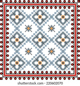 vector geometric background with elements of flowers and plants on the motives of Russian and Ukrainian folk art