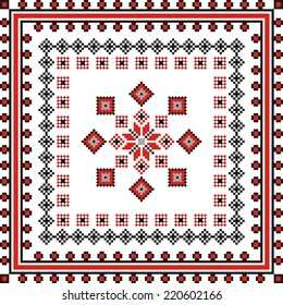 vector geometric background with elements of flowers and plants on the motives of Russian and Ukrainian folk art