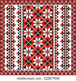 vector geometric background with elements of flowers and plants on the motives of Russian and Ukrainian folk art