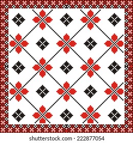 vector geometric background with elements of flowers and plants on the motives of Russian and Ukrainian folk art