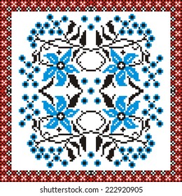 vector geometric background with elements of flowers and plants on the motives of Russian and Ukrainian folk art