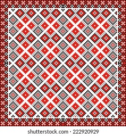 vector geometric background with elements of flowers and plants on the motives of Russian and Ukrainian folk art