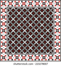 vector geometric background with elements of flowers and plants on the motives of Russian and Ukrainian folk art