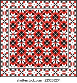 vector geometric background with elements of flowers and plants on the motives of Russian and Ukrainian folk art