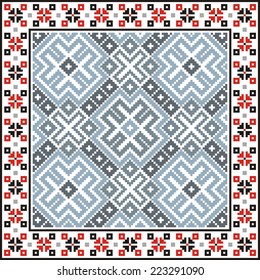 vector geometric background with elements of flowers and plants on the motives of Russian and Ukrainian folk art