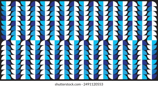 Geometrischer Hintergrund der Vektorgrafik aus Halbkreisen mit einer Kombination aus Blau, Weiß und Schwarz