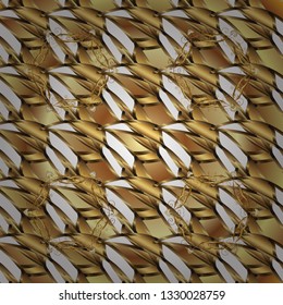 Vector geometric background. Golden color seamless illustration. For your design, wallpaper. Golden seamless pattern on brown and beige colors with golden floral elements.