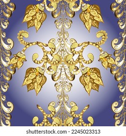 vector geometric background. Golden color seamless illustration. For your design, wallpaper. Golden seamless pattern on colors with golden floral elements.