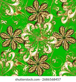 Geometrischer Vektorhintergrund. Goldene Farbe Nahtlose Illustration. Für Ihr Design, Tapete. Goldenes, nahtloses Muster auf angenehmen Farben mit goldenen Blütenelementen. Blumen.