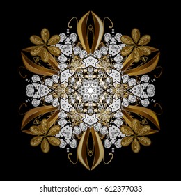 Vector geometric background. Golden color illustration. For your design, wallpaper. Golden pattern on black background.