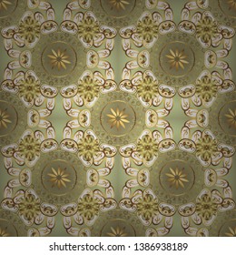 Vector geometric background. Golden seamless pattern on neutral and white colors with golden floral elements. Golden color seamless illustration. For your design, wallpaper.