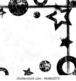 Vector geometric background. Grunge black and white template with geometrical figures, brushstrokes with space for text. Graphic illustration.  