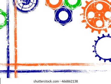 Vector geometric background. Grunge colorful template with mechanism of watch, brushstrokes with space for text. Graphic illustration.  
