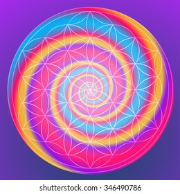 Vector geometric background is. Bright pattern. Sacred geometry, flower of life. Psychedelic motifs